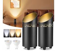 T-SUN 2 Pack LED Uplighter Floor Lamps, Black Dimmable Uplight Spotlights with Foot Switch,3000K/4000K/6000K GU10 Bulbs for Living Room Bedroom Corner Plant Artwork