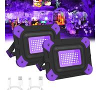 T-SUN 2 Packs UV Light, 60 LED Black Light Fixture, 400-405 nm Wavelength 2 Modes 6000mAh Blacklight for Halloween Decorations Outdoor Glow Party Body Paint Night Fishing
