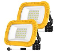 T-SUN 30W LED Work Light Garage Lights, 1000LM Job Site Light with Hook, Portable Construction Lights, 6500K Cold White Folding Floodlight for Garage Workshop Camping Outdoor Car Repairing Loft,2 PCS