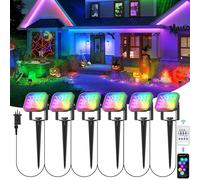 T-SUN 6-in-1 Garden Spot Lights Mains Powered,12V 24W RGB LED Garden Spike Lights with Remote & App Control,IP65 Waterproof Outdoor Spotlight,39.36FT Cable Landscape Spot Lights for Lawn Yard Pathway