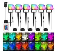 T-SUN 6-in-1 Garden Spot Lights Mains Powered,IP65 Waterproof RGB Outdoor Spotlight,12V 24W LED Garden Spike Lights with Remote,39.36FT Cable Landscape Spot Light for Lawn Yard Pathway