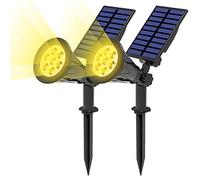 T-SUN 7 LED Solar Spotlights, Super Bright Outdoor Security Garden Landscape Lamps, 3000K, Auto on/Off, 180°Angle Adjustable, Waterproof Wireless Wall Lights for Patio,Tree, Pool Area (Pack of 2)