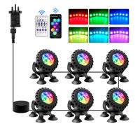 T-SUN Colored Pond Lights with Timer,LED Underwater Pond Light Submersible Fountain Lights for Fish Tank Landscape Spotlight-Bluetooth APP & Remote Control,IP68 Waterproof,Aquarium,Yard (6 Heads)