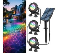 T-SUN Solar Pond Lights 3 Lamps Submersible Underwater Pond Lights RGB Color Changing IP68 Waterproof for Pond Garden Yard Patio Fountain Pool Waterfall
