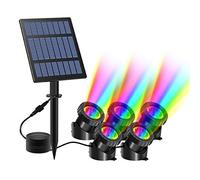 T-Sun Solar Pond Lights RGB Underwater Pond Lights with 5 Lamps Submersible LED Landscape Spotlight IP68 Waterproof with 2 Modes (Steady/Flashing) for Pond Pool Garden Yard Fish Tank Aquariums
