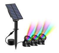 T-Sun Solar Pond Lights with 3 Lamps Underwater Submersible Pond Lights RGB LED Landscape Spotlight IP68 Waterproof with 2 Modes (Steady/Flashing) for Pond Pool Garden Yard Fish Tank Aquariums