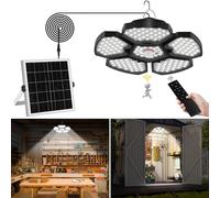 T-SUN Solar Shed Light Indoor Outdoor Upgrade 5 and 1 Heads Solar Powered Motion Sensor Pandent Lights with 5 Modes Remote Control Security Lamp Waterproof for Garage Barn Gazebo Courtyard Balcony