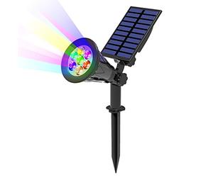 T-SUN Solar Spotlights, 7 LED Color-Changing Solar Landscape Lamps, 2-in-1 Multi Use Outdoor Wall Lights, Decorative Lights for Outdoor, Garden, Lawn, Pathway, Party & Christma