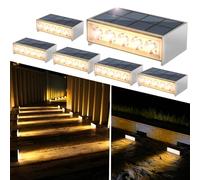 T-SUN Solar Step Light 3000K Solar Stair Lights Outdoor Waterproof LED Step Lights for Outside Stair Deck Pathway Patio Porch Warm White 6 Pack