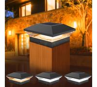 T-SUNUS 4 Pack Solar Post Lights Outdoor LED Warm/White Light Solar Modern Fence Deck Cap Lights IP65 Waterproof Auto On/Off Column Lamp Decoration for Garden Deck Patio (5 * 5in)