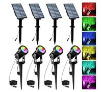 T-SUNUS Color Changing Solar Landscape Spotlights 4 Pack, IP65 Waterproof RGB Spot Lights 9.8ft Cable, Separated Panel Garden Light for Flag Outdoor Yard Driveway Porch Walkway Pool Patio