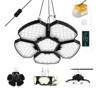 T-SUNUS LED Pendant Light Compatible with de-Walt 20V Battery for Camping | 65W 6500LM Flood and Ceiling Light with USB & Type-C Charging Port, 5+1 Deformable Panels, Outdoor/Indoor LED Work light