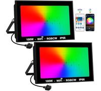 T-SUNUS Smart LED RGBW Floodlight Outdoor 100W, Colour Changing Flood Light IP66 Waterproof, WiFi Floodlight APP Control with Timing, Halloween Lights Outdoor, for Party Deck Stage dj Garden(2 Pack)