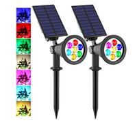 T-SUNUS Solar Garden Spotlight Outdoor 7 LED Color Change Spot Light 180° Adjustable, Auto-on/Off Security Light, Security Garden Landscape Lamps for Pathway Yard, Patio, Tree, Deck, Wall(2 Pack)