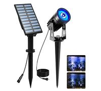 T-SUNUS Solar Spot Lights Blue Metal Outdoor Wall Lights with 9.8ft Cable, IP65 Waterproof, Separated Solar Panel for Yard, Driveway, Pathway, Pool, Tree, Patio Landscaping