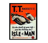 T.T Races for the thrill of your life holiday too Isle of Man retro shabby chic vintage style picture metal wall plaque sign (150mm x 100mm)