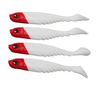 T Tail Lure Soft Bait Swimbait Artificial Tackle 4Pcs 75mm 3.2g for Seawater Freshwater Fishing Environmentally Friendly PVC Material (Red Head)