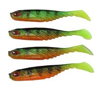 T Tail Soft Bait Artificial Lures 4PCS Double Colors Fishing Tackle Wobbler with Lifelike Swimming Action for Freshwater Saltwater Fishing PVC Material 75mm 3.2g (Leopard Green)