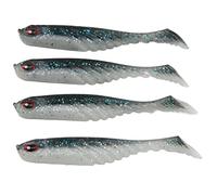 T Tail Soft Bait Artificial Lures 4PCS Double Colors Fishing Tackle Wobbler with Lifelike Swimming Action for Freshwater Saltwater Fishing PVC Material 75mm 3.2g (Blue and White)