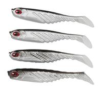 T Tail Soft Bait Artificial Lures 4PCS Double Colors Fishing Tackle Wobbler with Lifelike Swimming Action for Freshwater Saltwater Fishing PVC Material 75mm 3.2g (Black White)