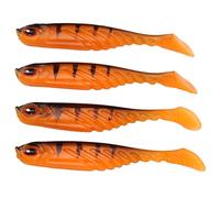 T Tail Soft Bait Artificial Lures 4PCS Double Colors Fishing Tackle Wobbler with Lifelike Swimming Action for Freshwater Saltwater Fishing PVC Material 75mm 3.2g (leopard print orange)