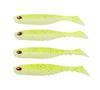 T Tail Soft PVC Bait Double Colors Jigging Wobblers Artificial Lure Compact Shape Lightweight Durable Material Lifelike Swimming Action for Freshwater Saltwater Fishing 4PCS 75mm (Yellow White)