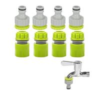 T TAKONE Garden Hose Adapter 3/4 Inch to 1/2 Inch - Set with 4 x 2-in-1 Tap Connectors & 4 x 1/2 Inch Coupling, Plastic Connectors for Garden & Watering, Compatible with Gardena
