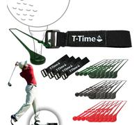 T-Time® Golf Tee Anchor Leash & Tether - US Patented - Keeps Tees in Place for Driving Range and Simulator Practice. (4 Straps + 18 Silicone Strings (6 Pink, 6 Green, 6 Grey))