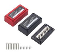 T Tocas Bus Bar 300A 12V- 48V DC Heavy Duty Module Design Battery Distribution Block 4X M8 Terminal Studs Busbar Box with Cover, Red & Black 2 Pack