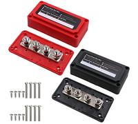 T Tocas Heavy Duty Busbar Power Distribution Block 12V-48V DC 300A Bus Bar with 4x M10 Studs Wiring Battery Terminal Blocks for Car Truck Caravan Solar Systems Boat Marine, Red& Black 2pack