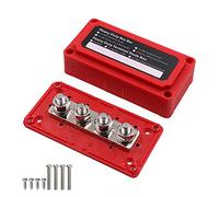 T Tocas M10 Post Bus Bar Box 12V- 48V DC 300 Amp, Heavy-Duty Module Design 4 Studs Terminal Bus Bars Power Distribution Block with Cover, Red