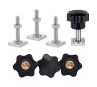 T Track Adapter Bolts, T Slot Adaptor, Square Sliding Blocks, T Nut Adaptors Bolts, with Star Knob Nut and Nut Washer, for Fastening Bicycles, Roof Boxes, Roof Baskets, Ski Equipment, 4 Pcs(M6)