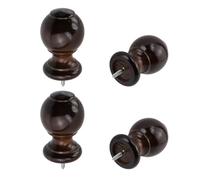T Tulead Brown Curtain Rod Finials 1.14 Inch Inner Diameter, Screw on Curtain Rod End Caps Wooden Drapery Rod Finals 4PCS