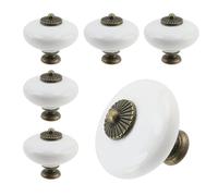 T Tulead Ceramic Cabinet Knobs Round Vintage Drawer Pulls Mini Dresser Wardrobe Handle Knob White, 1.42" Diameter, 1.34" Height, Zinc Alloy Base, 6PCS, Screws Include