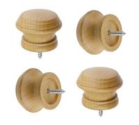 T Tulead Wooden Curtain Rod Finials Screw on Curtain Rod End Caps Drapery Rod Final Wood Color, Pack of 4