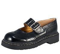 T.U.K. Anarchic Mary Jane Brogue - Premium Leather - Buckle with Contrasting Stitch Details - Women's Brogue Shoes - Color Black Leather - Size UK4