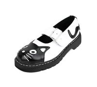 T.U.K. Anarchic Mary Jane Kitty - Premium Leather - Buckle with Contrasting Stitch Details - Women's Brogue Shoes - Color Black and White Leather - Size UK3