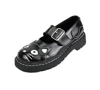 TUK Footwear Womens Mary Jane Kitty Black Leather Platform Goth Buckle Shoes