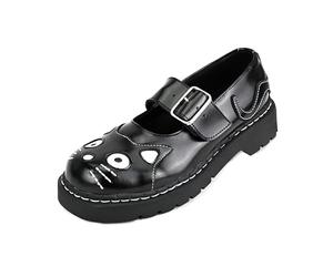 T.U.K. Anarchic Mary Jane Kitty - Premium Leather - Buckle with Contrasting Stitch Details - Women's Brogue Shoes - Color Black - Size UK7