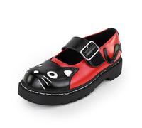 T.U.K. Anarchic Mary Jane Kitty - Premium Leather - Women's Buckle Brogue Shoes - Color Black Red - Size UK4