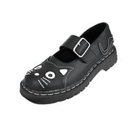 T.U.K. Anarchic Mary Jane Kitty - Vegan TUKskin - Buckle with Contrasting Stitch Details - Women's Brogue Shoes - Color Black Vegan TUKskin - Size UK3