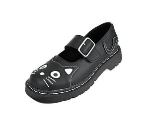 T.U.K. Anarchic Mary Jane Kitty - Vegan TUKskin - Buckle with Contrasting Stitch Details - Women's Brogue Shoes - Color Black Vegan TUKskin - Size UK4