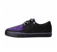 T.U.K. Vegan Creeper Sneaker - Mens and Womens Sneakers - Colour Black Canvas & Purple Leopard Print - Punk, Goth and Rocker Style Leather and Lace Up Shoes - UK Size Men 2 / Women 3