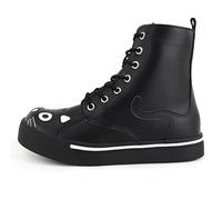 T.U.K. Kitty Combat Boot Sneaker - Vegan Leather - Kitty Character - Easy Entry Side Zipper - 7 Eyelet Lace Up - Women's Boot - Colour Black - Size UK 6