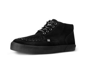 T.U.K. Mid Top Creeper Sneaker - Mens & Womens Shoes - Colour Black Suede - Punk, Goth and Rocker Style Leather and Lace Up Shoes - UK Size Men 8 / Women 9