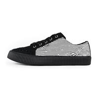T.U.K. Ribbed Sole Creeper Sneaker - Mens and Womens Fashion Trainers - Skate, Punk, Rock and Goth Shoes in Leather, Suede and Canvas - Colour Black White Canvas - Size UK M8 / W9