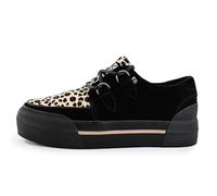 T.U.K. Stacked Creeper Sneaker - Mens & Womens Sneakers - Colour Black Suede Leopard Print - Punk, Goth and Rocker Style Leather and Suede Lace Up Shoes - Size UK Men 9 / UK Women 10