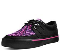 T.U.K. Vegan Creeper Sneaker - Mens and Womens Sneakers - Colour Black Canvas & Pink Leopard Print - Punk, Goth and Rocker Style Leather and Lace Up Shoes - UK Size Men 12 / Women 13