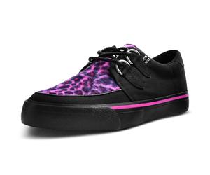 T.U.K. Vegan Creeper Sneaker - Mens and Womens Sneakers - Colour Black Canvas & Pink Leopard Print - Punk, Goth and Rocker Style Leather and Lace Up Shoes - UK Size Men 4 / Women 5