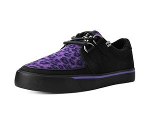 T.U.K. Vegan Creeper Sneaker - Mens and Womens Sneakers - Colour Black Canvas & Purple Leopard Print - Punk, Goth and Rocker Style Leather and Lace Up Shoes - UK Size Men 2 / Women 3